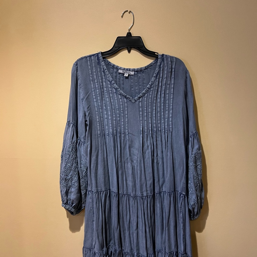 Solitaire Faux Denim V-Neck Dress